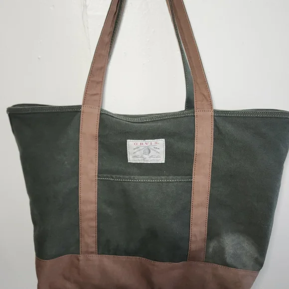 Orvis Forest Green and Tan Fishing Tackle Canvas Tote - Picture 1 of 9